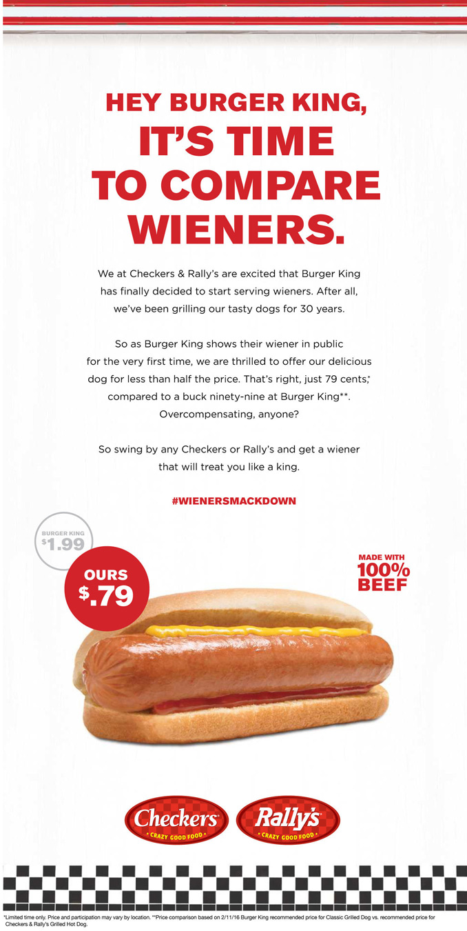 Checkers & Rally's Wiener War ad