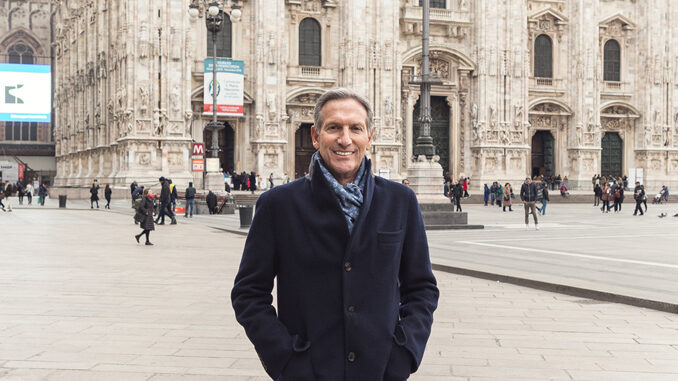 Howard Schultz, chairman and ceo Starbucks Coffee Company, announces to Milanese artisans, entrepreneurs and business leaders his intention to open a store in Milan, Italy in 2017.
