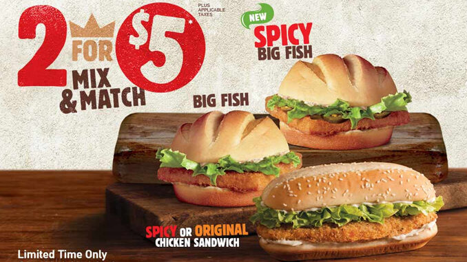 Burger King Canada launches 2 for $5 Mix and Match promotion