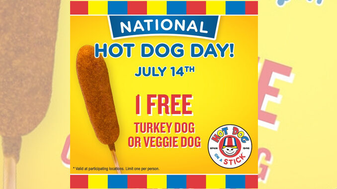 Free Hot Dog at Hot Dog on a Stick on July 14, and July 24, 2016
