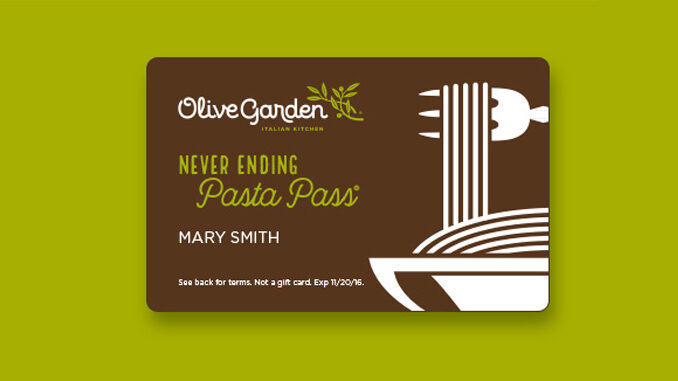 Olive Garden's Never Ending Pasta Pass Returns On September 15, 2016
