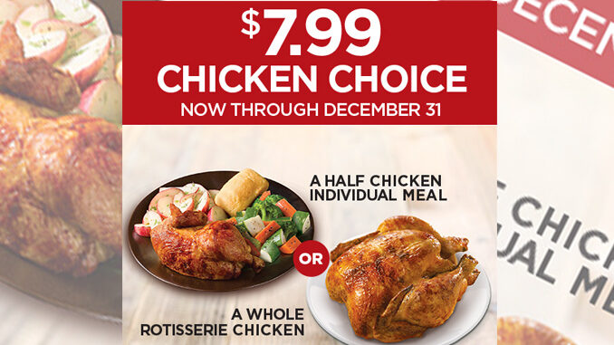 Boston Market Offers $7.99 Chicken Choice Deal Through December 31, 2016