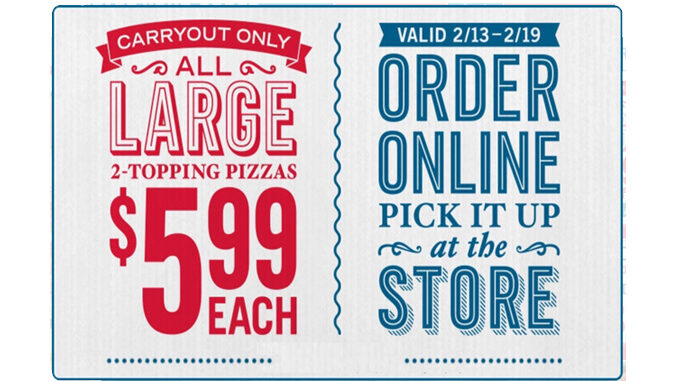 Domino's Offers $5.99 Large 2-Topping Pizza Deal Through February 19, 2017