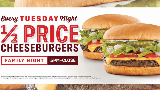 Half-Price Cheeseburgers At Sonic Every Tuesday During ‘Family Night’