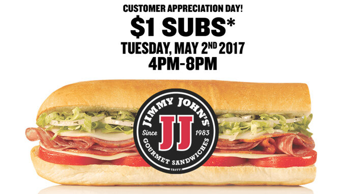 $1 Subs At Jimmy John’s On May 2, 2017