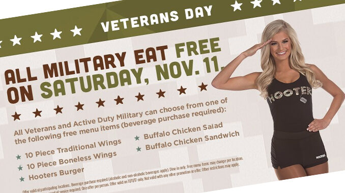 All Military Eat Free At Hooters With Drink Purchase On November 11, 2017