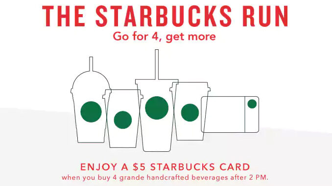 Buy 4 Grande Beverages Get A $5 Starbucks Card