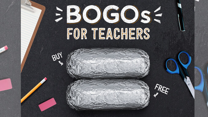 Buy One, Get One Free Burritos For Teachers At Chipotle On May 8, 2018