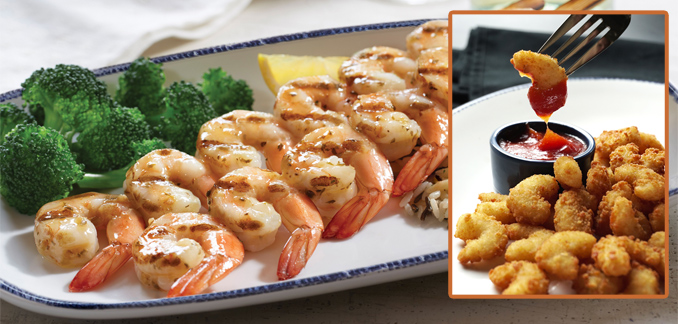 Garlic-Grilled Shrimp Skewers and Popcorn Shrimp
