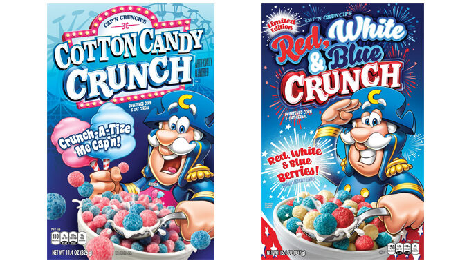 Cap'n Crunch Debuts 2 New Seasonal Flavors: Cotton Candy, And Red, White & Blue