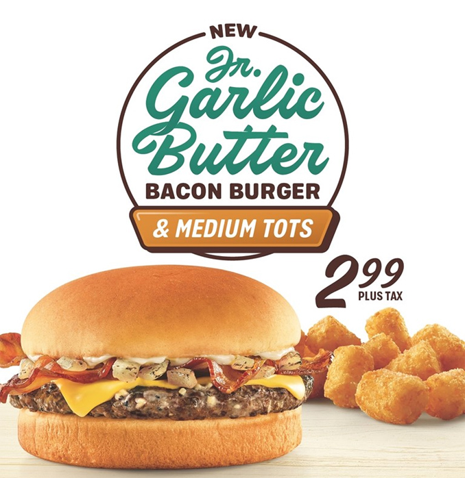 Jr. Garlic Butter Bacon Burger and medium Tots
