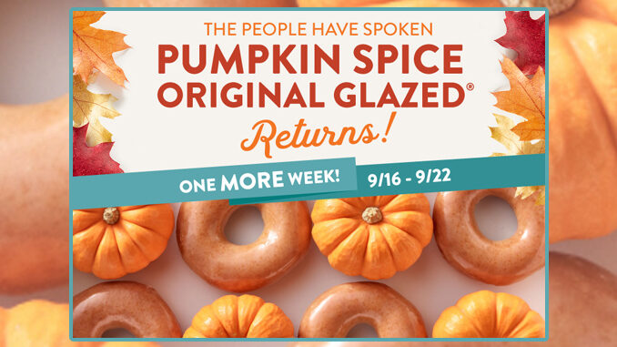 Pumpkin Spice Original Glazed Doughnuts Make Encore Appearance At Krispy Kreme Through September 22, 2019