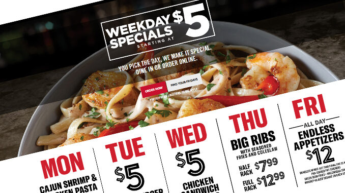 TGI Fridays Puts Together New Weekday Specials Menu Starting At $5