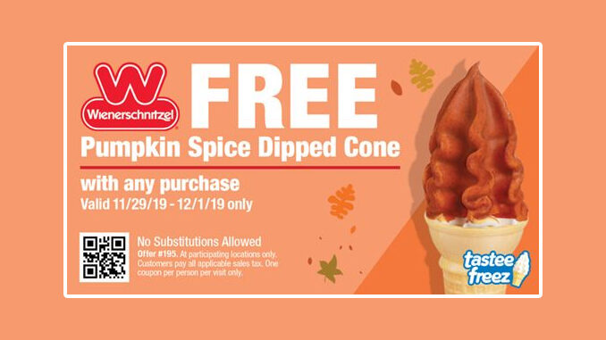 Free Pumpkin Spice Dipped Cone at Wienerschnitzel With Any Purchase From November 29 To December 1, 2019