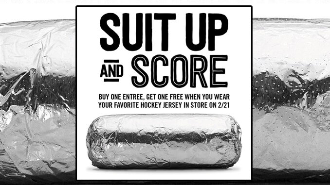 Buy One, Get One Free Entree At Chipotle When You Wear A Hockey Jersey In-Store On February 21, 2020