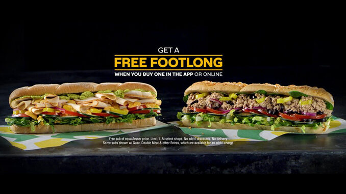 Buy One, Get One Free Footlong Sandwich Via The Subway App Or Online For A Limited Time
