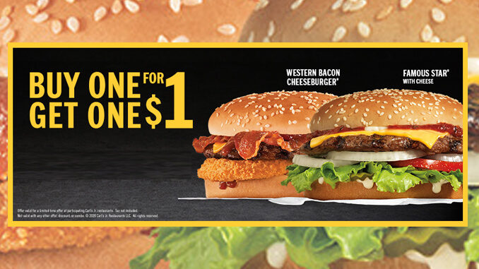 Buy One, Get One Western Bacon Cheeseburger Or Famous Star With Cheese For $1 At Carl’s Jr. And Hardee's