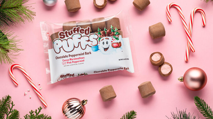 Stuffed Puffs Unveils New Chocolate Peppermint Bark Flavor For 2020 Holiday Season