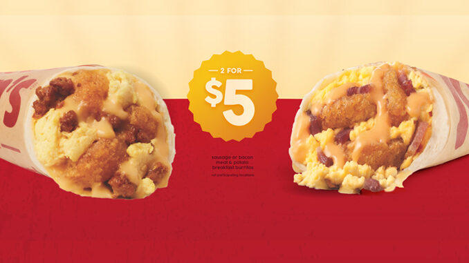 Taco John’s Offers 2 For $5 Meat & Potato Breakfast Burritos Deal