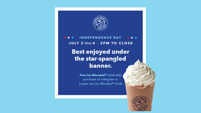 Buy One, Get One Free Ice Blended Drink At Coffee Bean & Tea Leaf From July 2 Through July 4, 2021