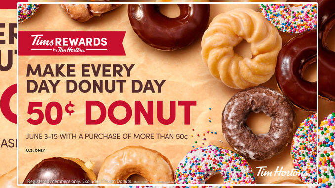 Tim Hortons Offers One Classic Or Specialty Donut For 50 Cents With Purchase Over 50 Cents From June 3 Through June 15 2021