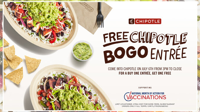 Buy One Entree, Get One Free At Chipotle On July 6, 2021
