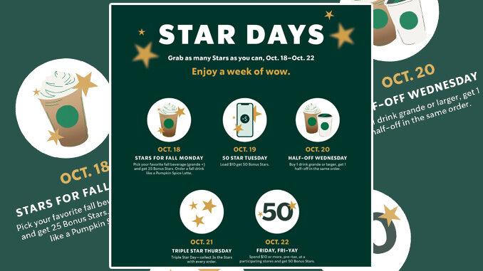 Starbucks Announces Return Of Star Days For Rewards Members Starting October 18, 2021
