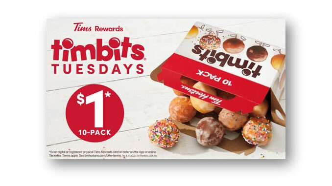 Tim Hortons Offers Rewards Members A 10-pack Of Timbits For $1 Every Tuesday Through May 10, 2022