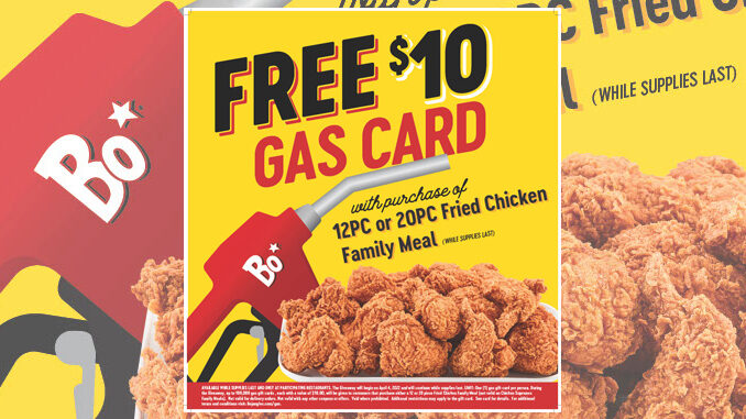 Bojangles Offers Free $10 Gas Gift Card With Every Family Meal Purchase