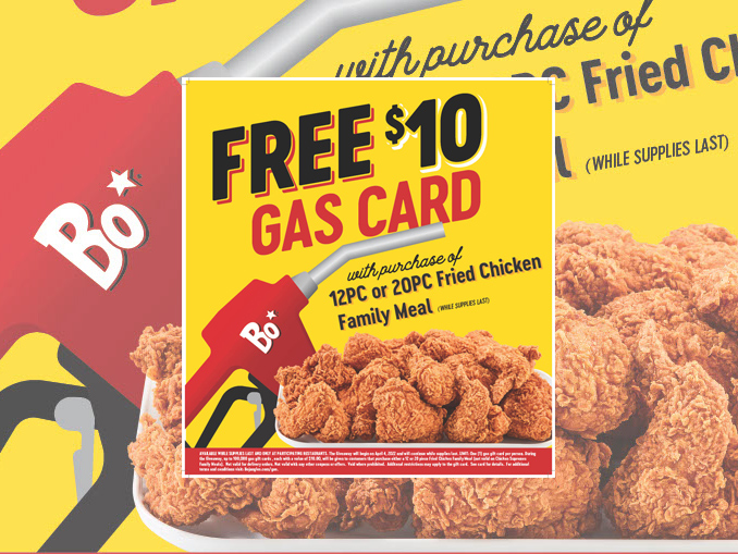 Bojangles Offers Free $10 Gas Gift Card With Every Family Meal Purchase