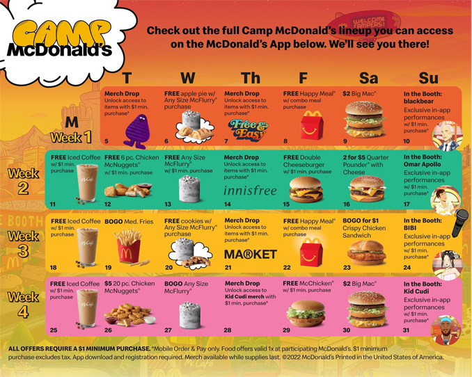Camp McDonald's Schedule