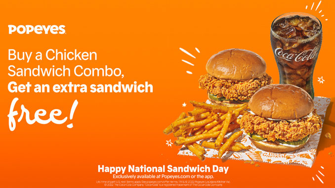 Buy A Chicken Sandwich Combo At Popeyes, Get A Free Sandwich From November 3-9, 2022