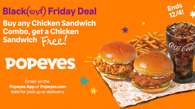 Buy Any Chicken Sandwich Combo At Popeyes, Get A Free Chicken Sandwich From Nov. 25 To Dec. 4, 2022