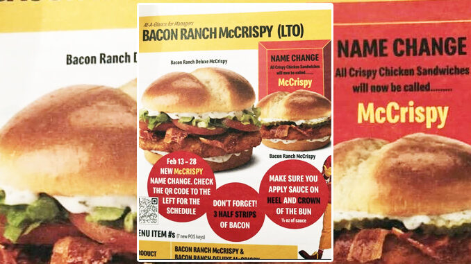 McDonald’s Set To Debut New Bacon Ranch McCrispy Sandwich As Part Of Crispy Chicken Sandwich Name Change