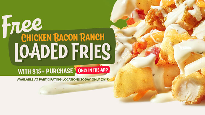 Zaxby's Offers Free Chicken Bacon Ranch Loaded Fries With Any $15 App Purchase On March 17, 2023