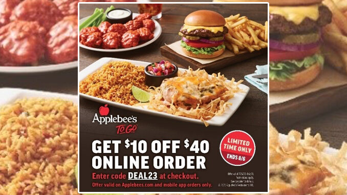 Applebee’s Offer $10 Off Any Online Order Over $40 Through August 6, 2023