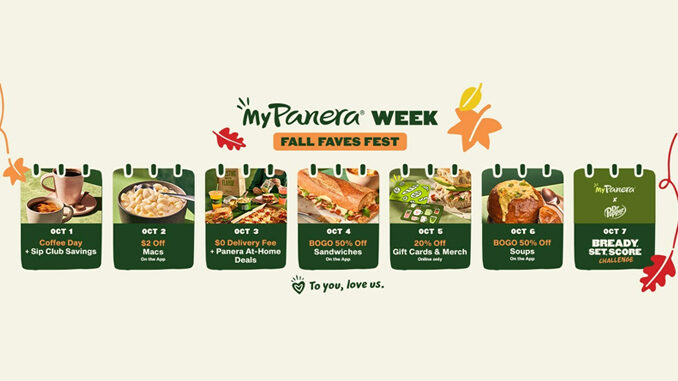 Panera Announces MyPanera Week ‘Fall Faves Fest’ From October 1 Through October 7, 2023