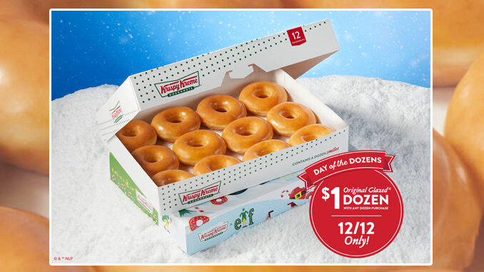 Buy Any Dozen, Get A Dozen Original Glazed Doughnuts For $1 At Krispy Kreme On December 12, 2023