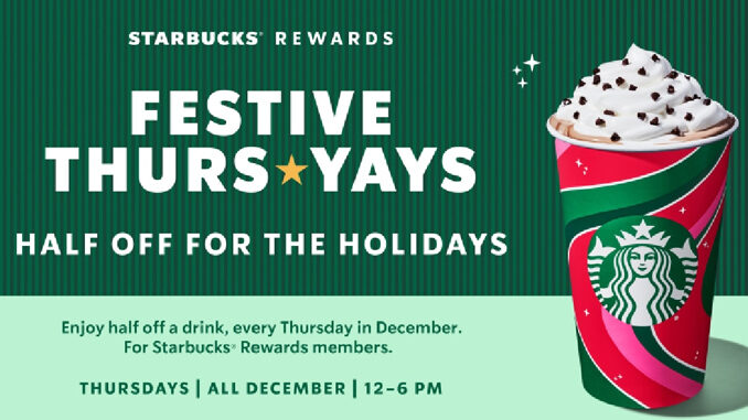 Starbucks Offers 50% Off Any Drink Every Thursday In December 2023