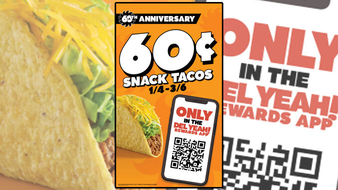 Del Taco Offers 60-Cent Snack Tacos Via The App From January 4 Through March 6, 2024