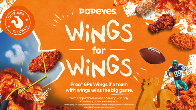 Free Wings At Popeyes If A Team With Wings Wins Super Bowl LVIII On February 11, 2024
