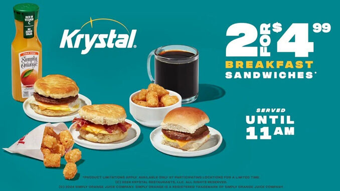 Krystal Offers 2 for $4.99 Breakfast Deals Alongside Daybreak Duo Combo