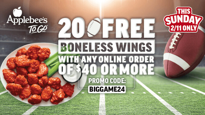 20 Free Boneless Wings Deal At Applebee’s On February 11, 2024