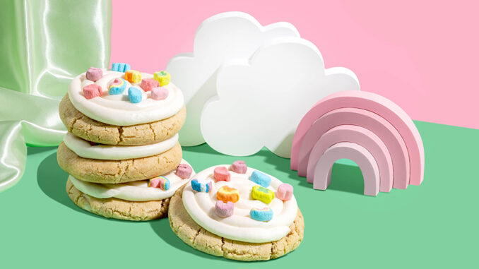 Crumbl Bakes Mallow Crème Cookies featuring Lucky Charms And More Through March 16, 2024