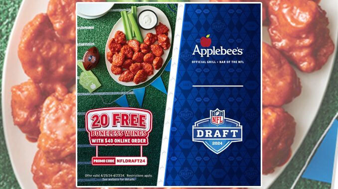 Applebee’s Offers 20 Free Boneless Wings With $40 Online Purchase From April 25 Through April 27, 2024